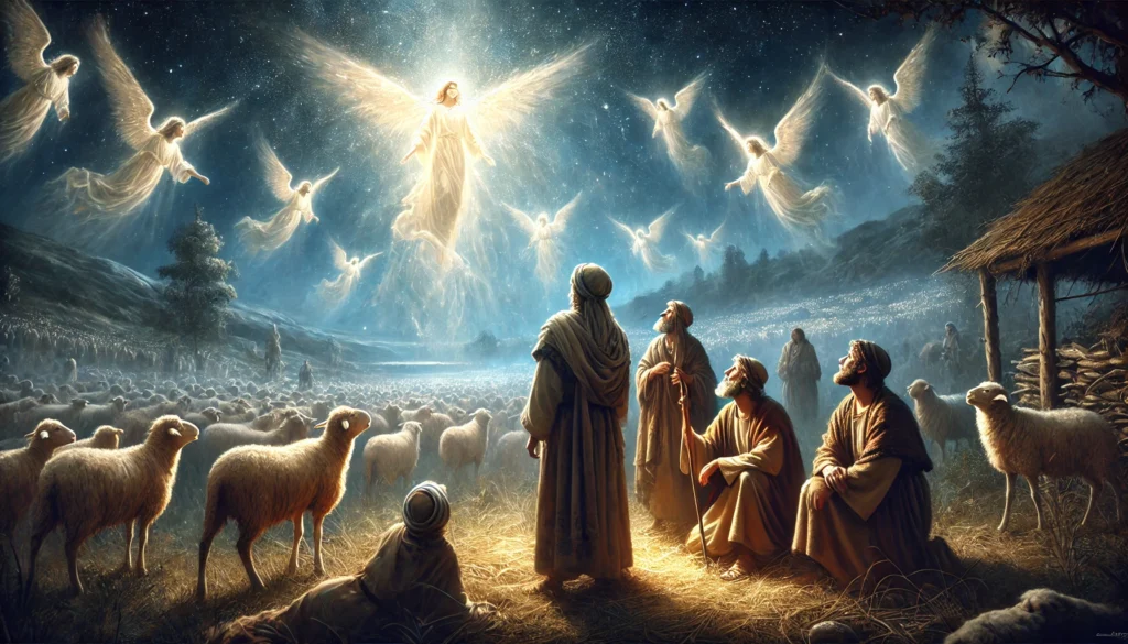 Heavenly angels appear to the shepherds